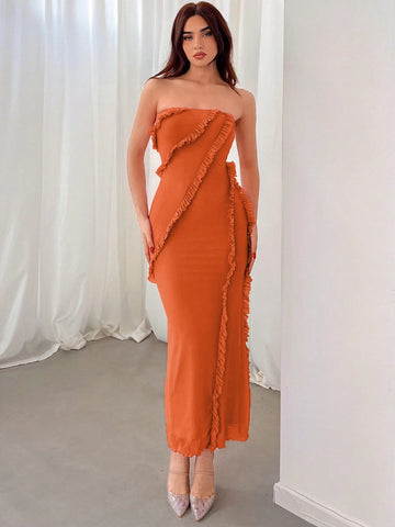 Strapless Dress With Ruffle Edged Decor