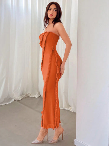Strapless Dress With Ruffle Edged Decor