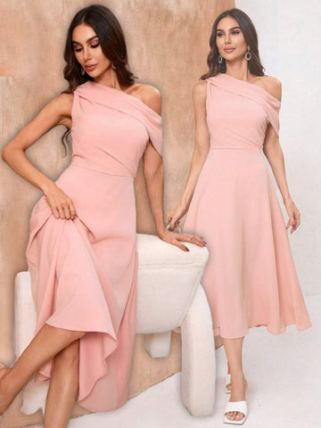 Summer Asymmetric Ruffle Shoulder Waist Cinched Dress