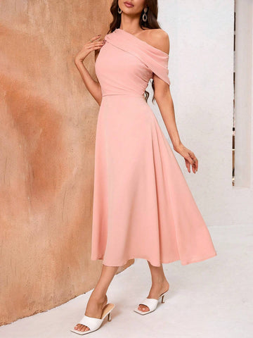 Summer Asymmetric Ruffle Shoulder Waist Cinched Dress