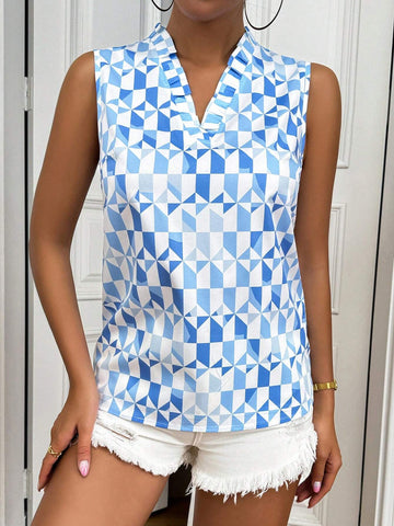 Privé Summer Casual Geometric Printed Sleeveless Shirt
