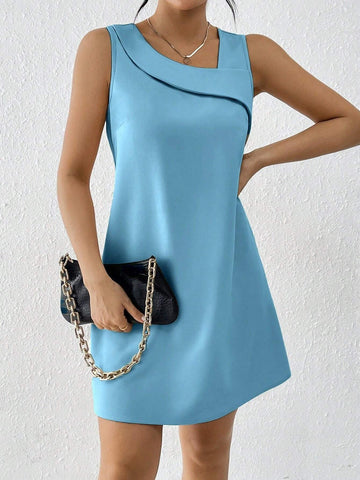 Summer Casual Solid Color Sleeveless Asymmetrical Collar Dress