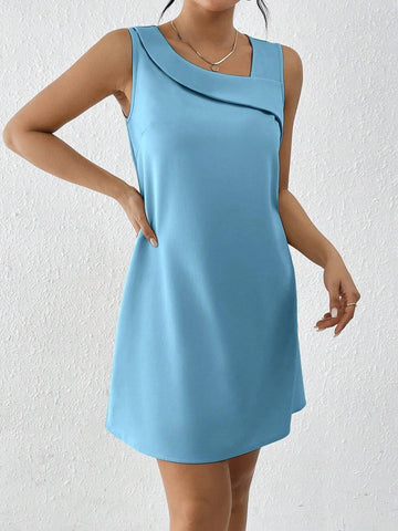 Summer Casual Solid Color Sleeveless Asymmetrical Collar Dress