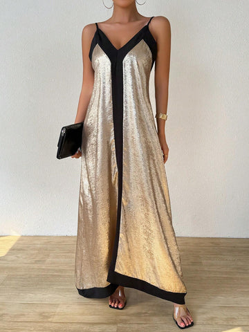 Summer Colorblock Sleeveless Spaghetti Strap Dress