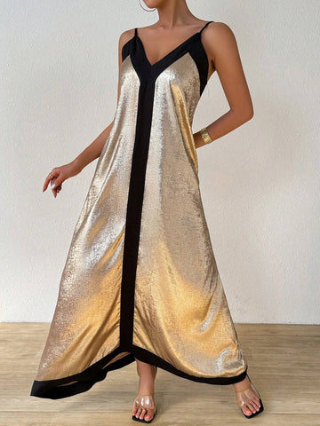 Summer Colorblock Sleeveless Spaghetti Strap Dress