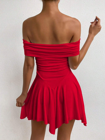 Summer Elegant Solid Color Off Shoulder Dress