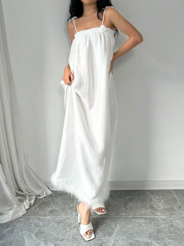 Summer Fashion Solid Color Sleeveless Dress With 3D Flower Embellishment And Feather Accents