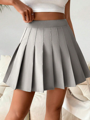 Privé Summer Solid Color Elastic Waist Pleated Skirt Shorts