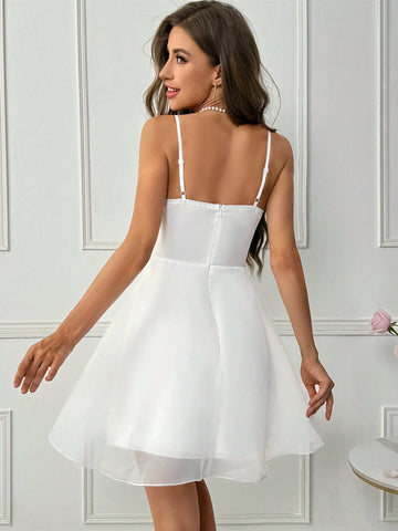 Summer Wedding Daily Elegant Holiday Date INS Music Festival Patchwork Mesh V-Neck Back Zipper