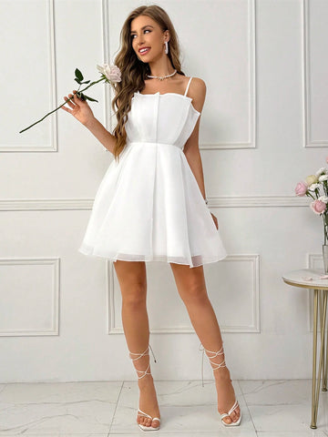 Summer Wedding Daily Elegant Holiday Date INS Music Festival Patchwork Mesh V-Neck Back Zipper
