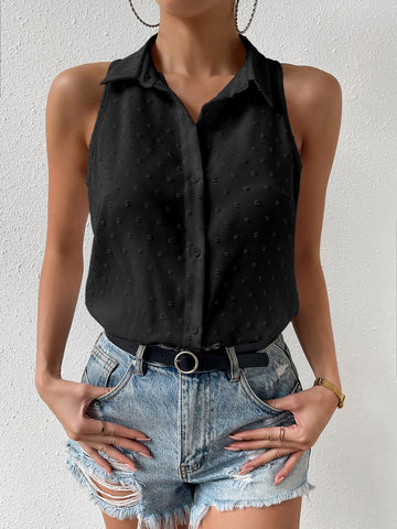 Swiss Dot Button Front Shirt Bodysuit