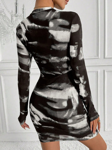 Tie-Dye Long Sleeve Dress