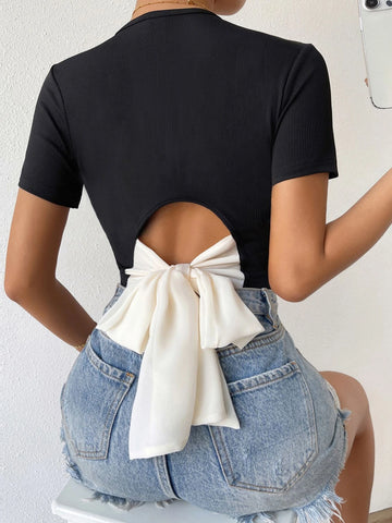 Privé Tie Back Rib Knit Top