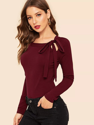 Privé Tie Neck Raglan Sleeve Top
