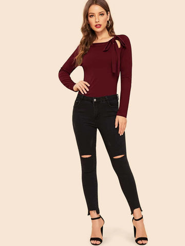 Privé Tie Neck Raglan Sleeve Top