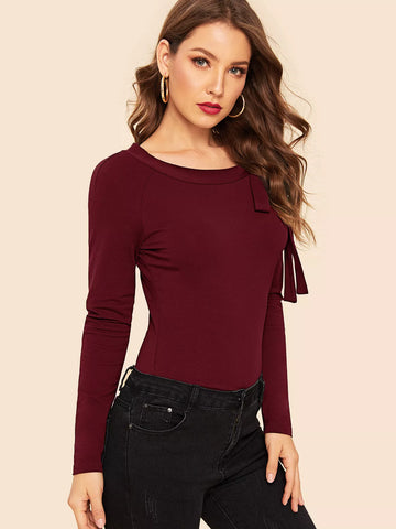 Privé Tie Neck Raglan Sleeve Top