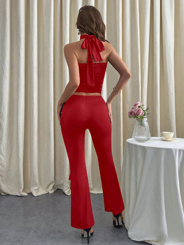 Tube Top And Trousers Slim Fit Women's Two Piece Set
