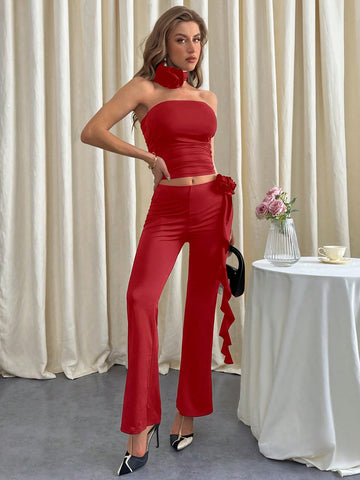 Tube Top And Trousers Slim Fit Women's Two Piece Set