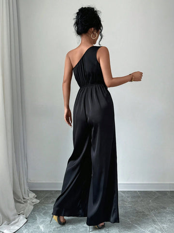 Urban Party Satin Cinched Waist Jumpsuit With Adjustable Strap For Women