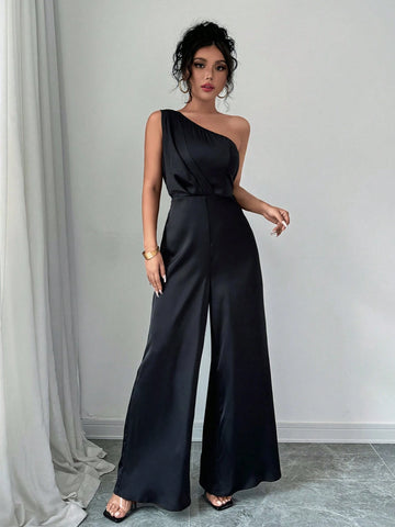 Urban Party Satin Cinched Waist Jumpsuit With Adjustable Strap For Women