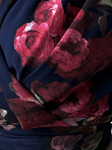 Privé V-Neck Long Sleeve Criss-Cross Tie Waist Floral Print Crop Women Shirt