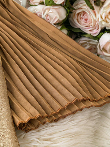 V-Neck Pleated Ruffle Sleeve Shiny Gold Evening Dress