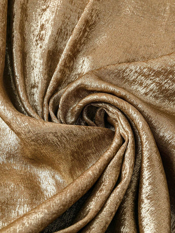 V-Neck Pleated Ruffle Sleeve Shiny Gold Evening Dress