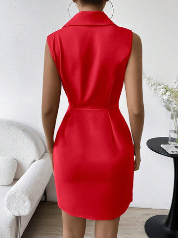 V-Neck Wrap Front Double-Breasted Dress