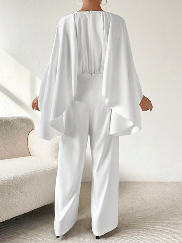 V-neck Batwing Sleeve Waist Belt Jumpsuit