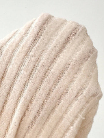 Wide Ribbed Fuzzy V-Neck Smocked Dress