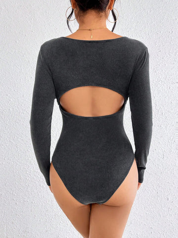 Women'S Backless Ribbed Bodysuit