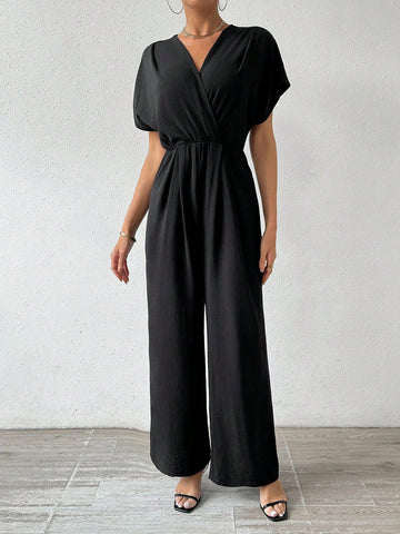 Women'S Batwing Short Sleeve V-Neck Jumpsuit