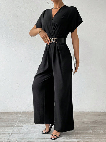 Women'S Batwing Short Sleeve V-Neck Jumpsuit