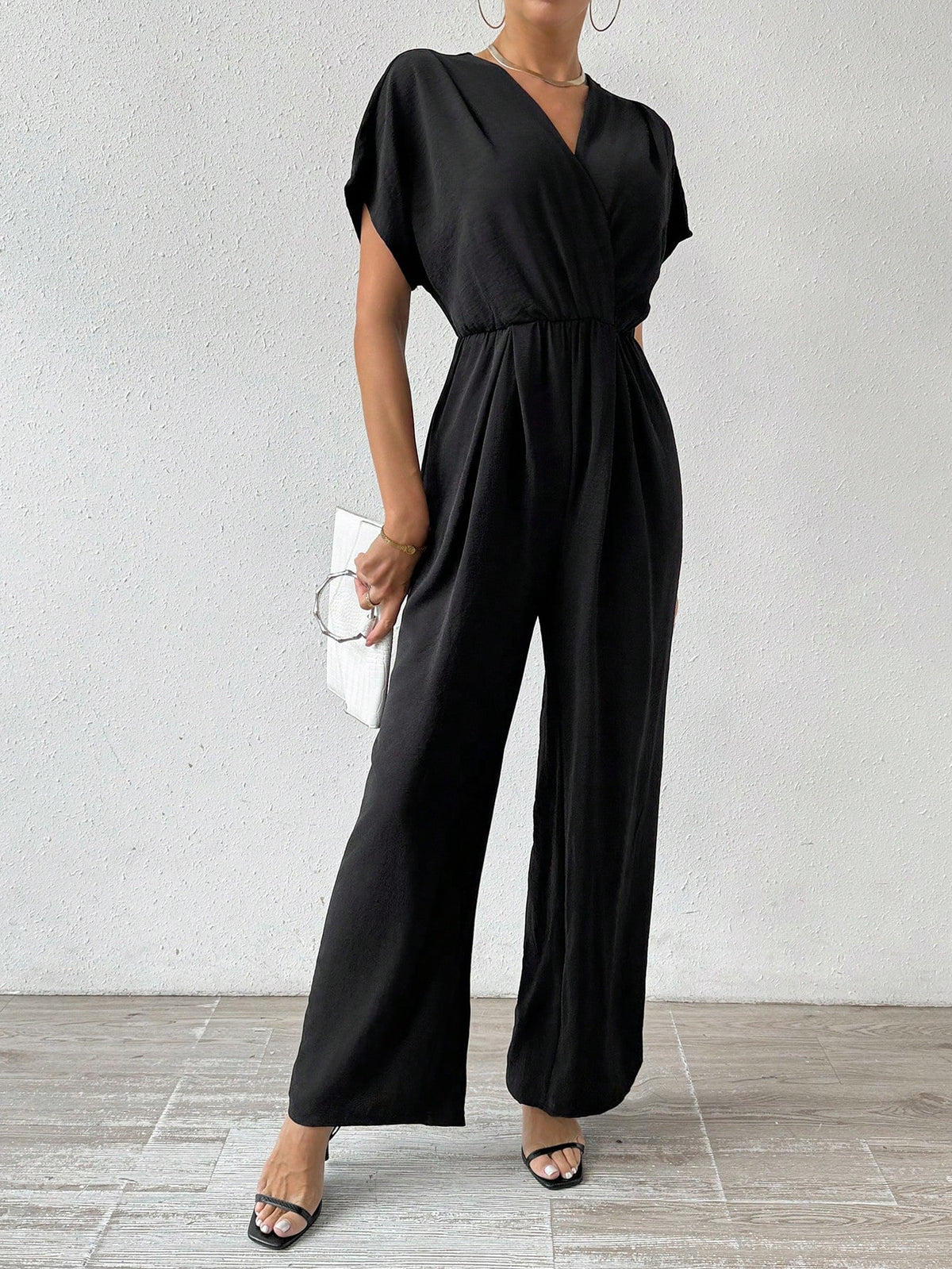 Women'S Batwing Short Sleeve V-Neck Jumpsuit