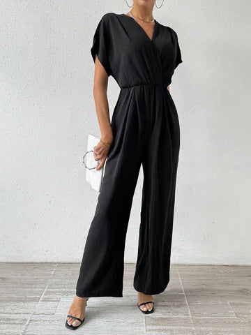 Women'S Batwing Short Sleeve V-Neck Jumpsuit