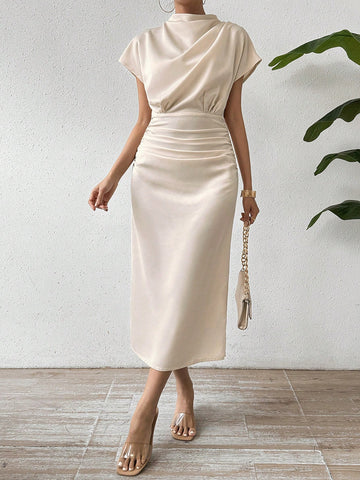 Women'S Batwing Sleeve Waist Cinched Dress