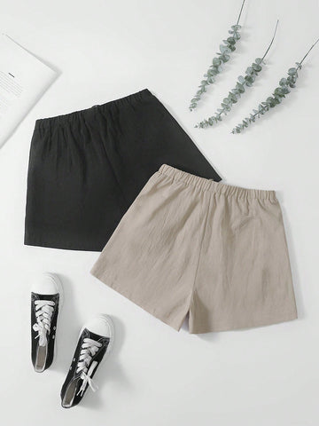 Privé Women'S Casual Elastic Waistband Shorts 2pcs/Set