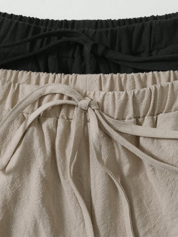 Privé Women'S Casual Elastic Waistband Shorts 2pcs/Set