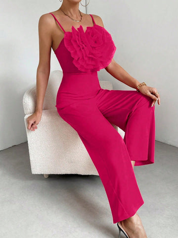 Women'S Exaggerated Three-Dimensional Flower-Embellished Suspender Jumpsuit
