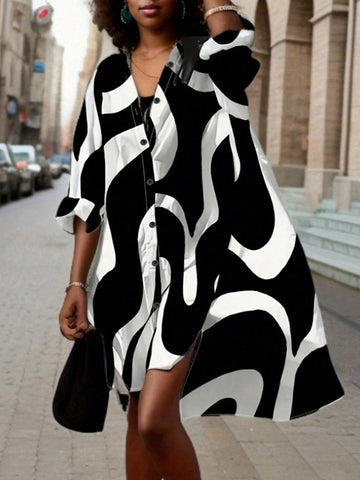 Women'S Long Sleeve High Low Hem Shirt Dress