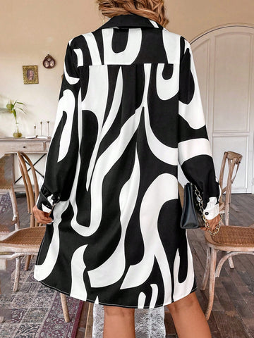 Women'S Long Sleeve High Low Hem Shirt Dress