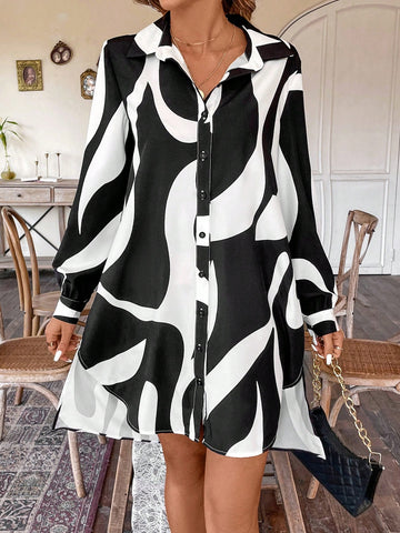 Women'S Long Sleeve High Low Hem Shirt Dress