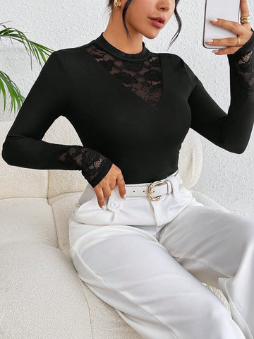 Women'S Long Sleeve Lace Patchwork Bodysuit