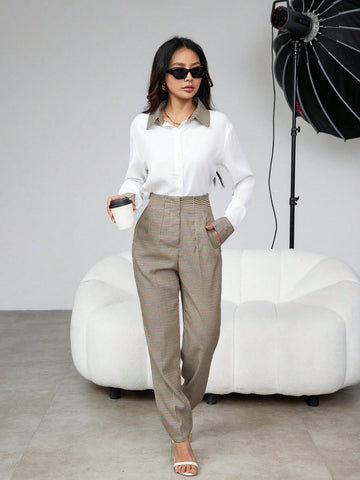 Women'S Plaid Shirt And Pants Set