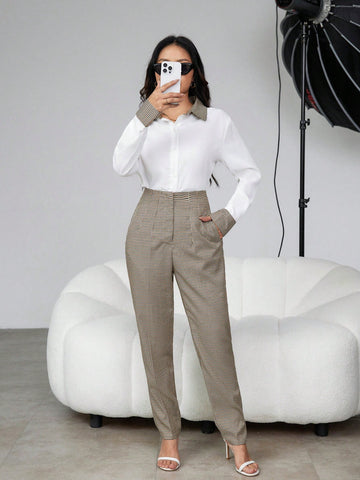 Women'S Plaid Shirt And Pants Set