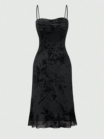 Women'S Plant Mesh Overlay Spaghetti Strap Dress