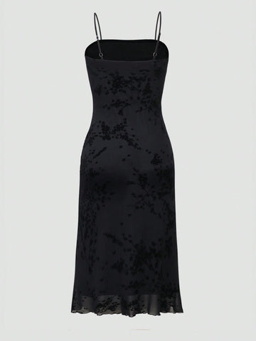 Women'S Plant Mesh Overlay Spaghetti Strap Dress