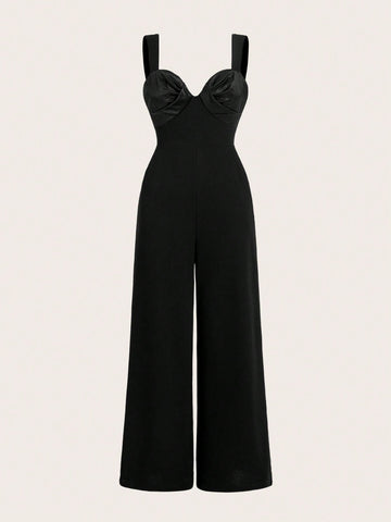 Women'S Ruched Bust Wide Strap Jumpsuit