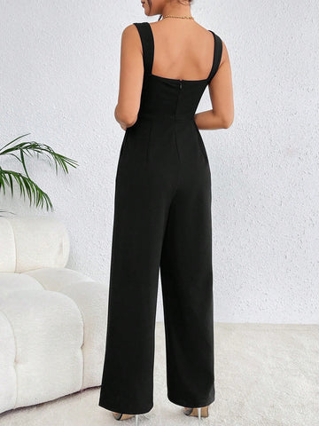Women'S Ruched Bust Wide Strap Jumpsuit