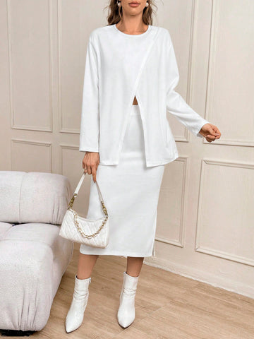 Women'S Solid Color Casual 2-Piece Set